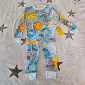 Burt’s Bees Kids Organic Cotton Outer Space Pajamas Size‎ 2T Snug Fit Aruba Blue
